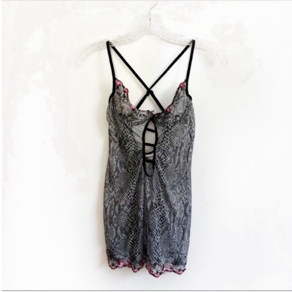 Shirley of Hollywood lingerie black chemise snakeskin print embroidery sheer